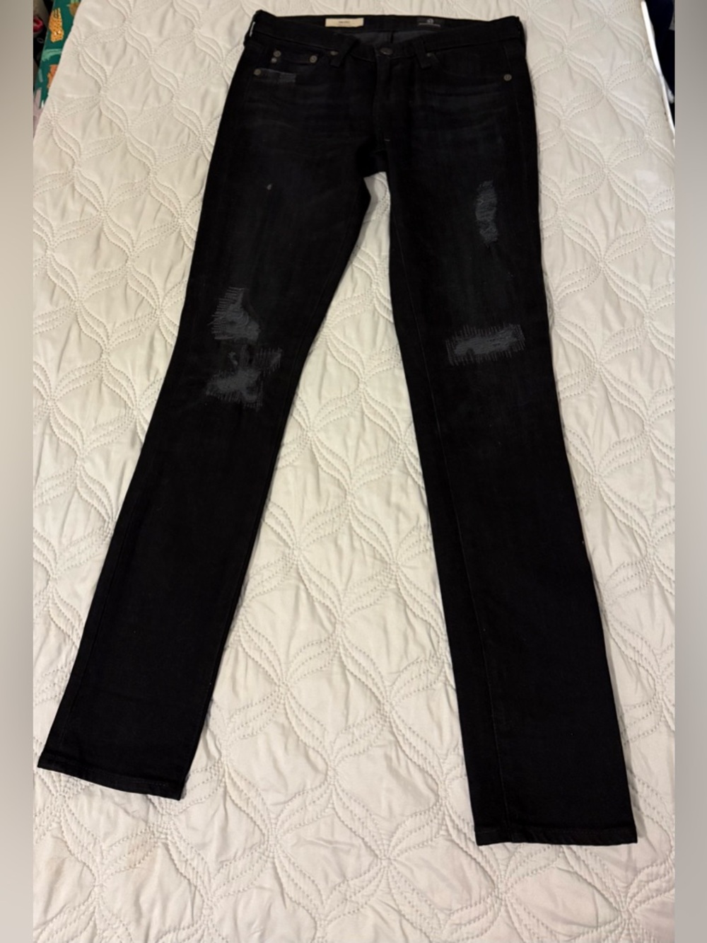 AG Adriano Goldschmied The Stilt Black Distressed Skinny Jeans Size 25
